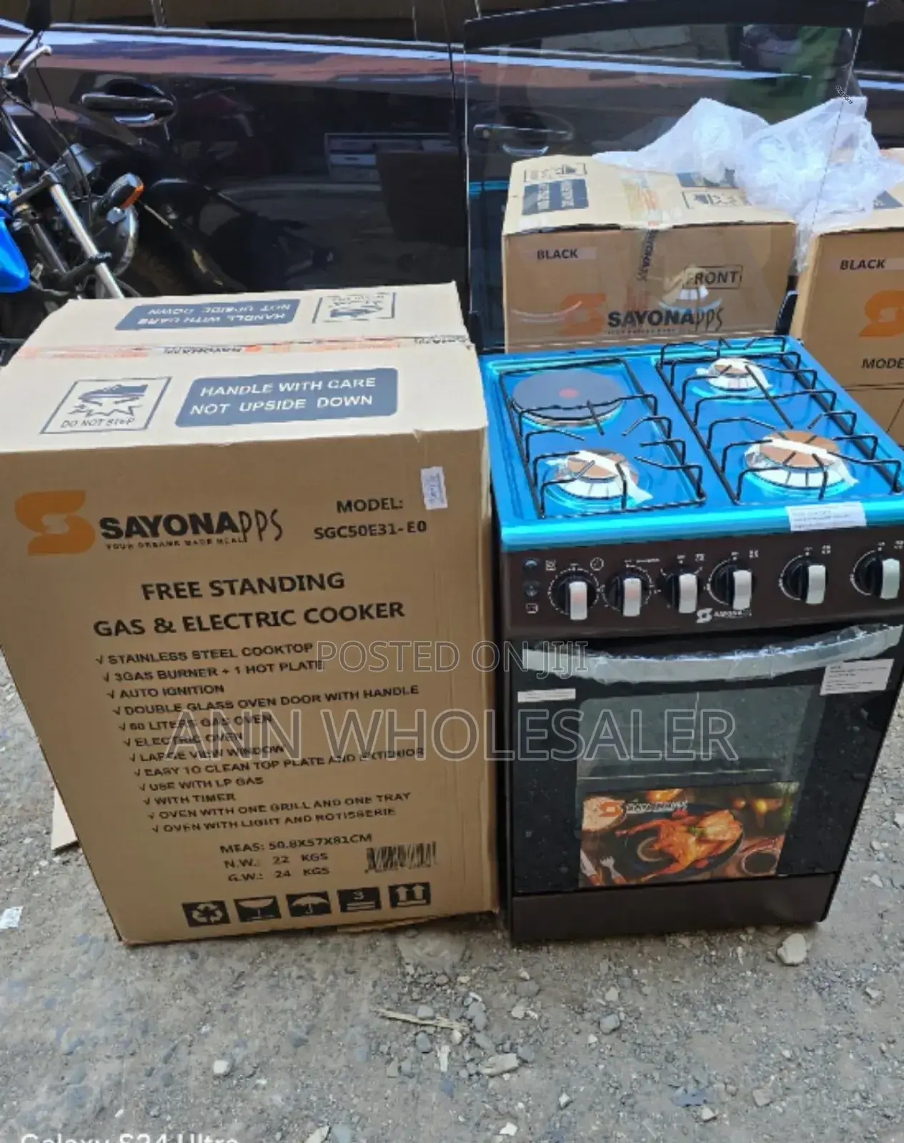 Brown Sayona 3gas+1E Standing Gas Cooker Electric Oven S3G