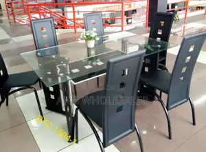 Executive 6 Sitter Glass Dinning Table, Leather Seat D6
