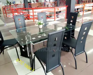 Executive 6 Sitter Glass Dinning With Leather Seat D6