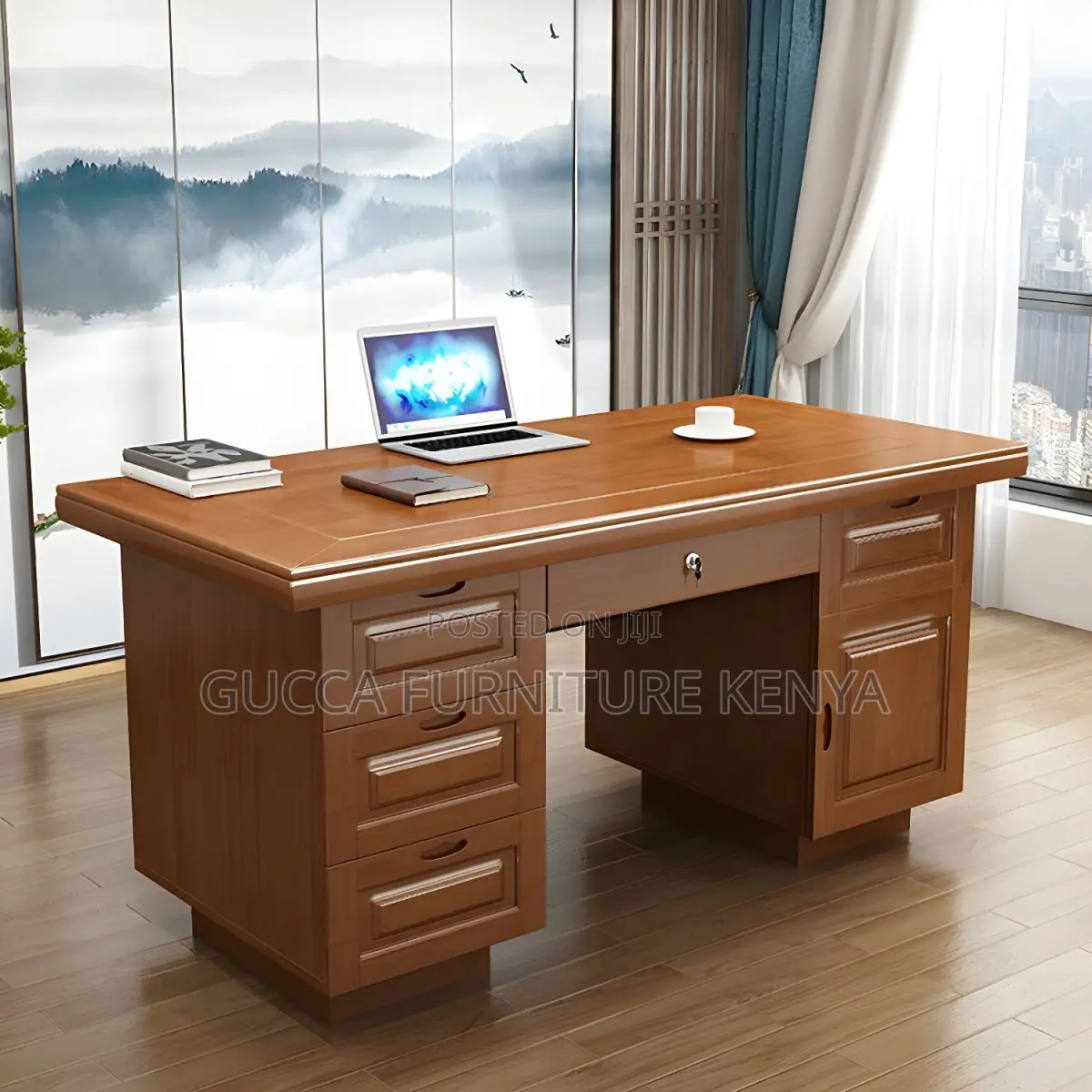 Office Tables:120cm Sleek Oak Writing Mahogany Senate Desk