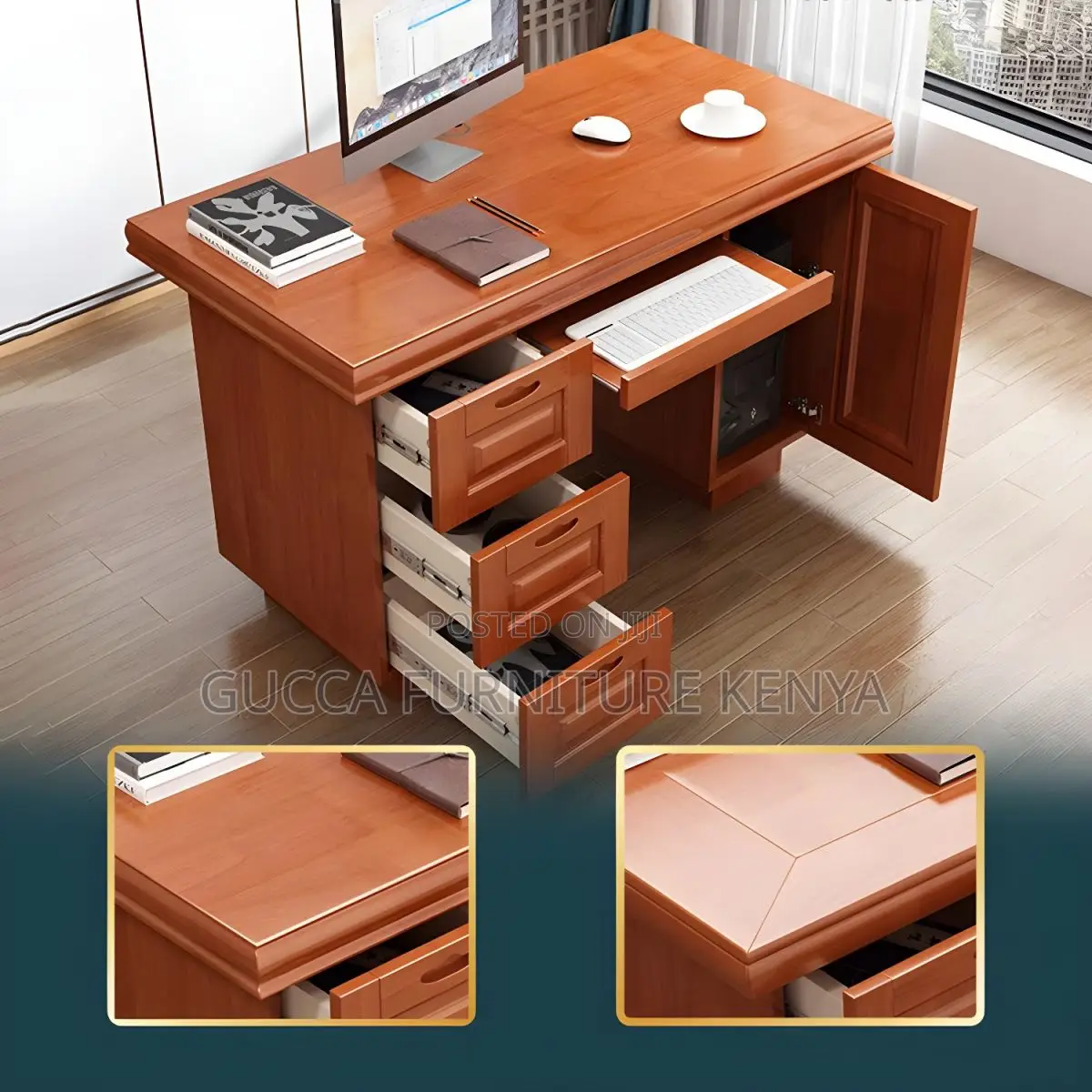 Office Tables:120cm Sleek Oak Writing Mahogany Senate Desk