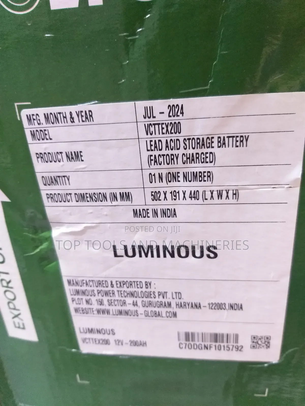 Luminous 12v200ah/20hrs Tall Tubular Solar Battery