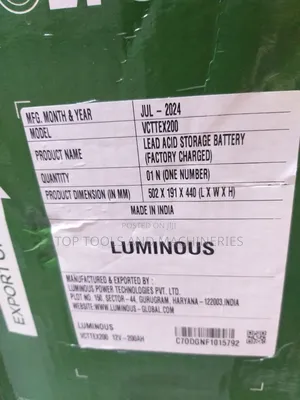 Luminous 12v200ah/20hrs Tall Tubular Solar Battery