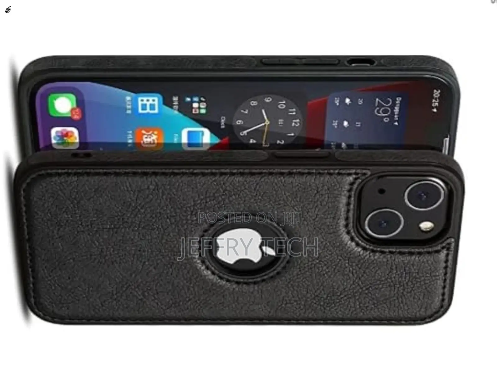 Puloka Black Logo Cut Leather Case for Apple iPhone 13