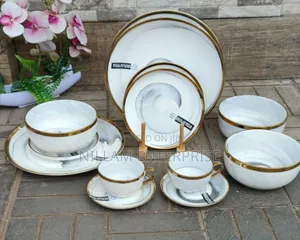 36pcs Grey-Marble Nordic Classy Dinner Set With Gold Rim*