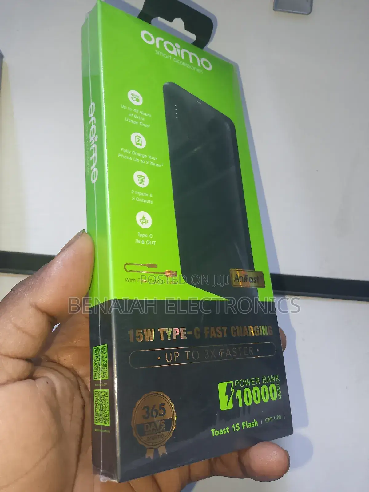 Oraimo Powerbank.10000 Mah,15 Watts, Type C Cable