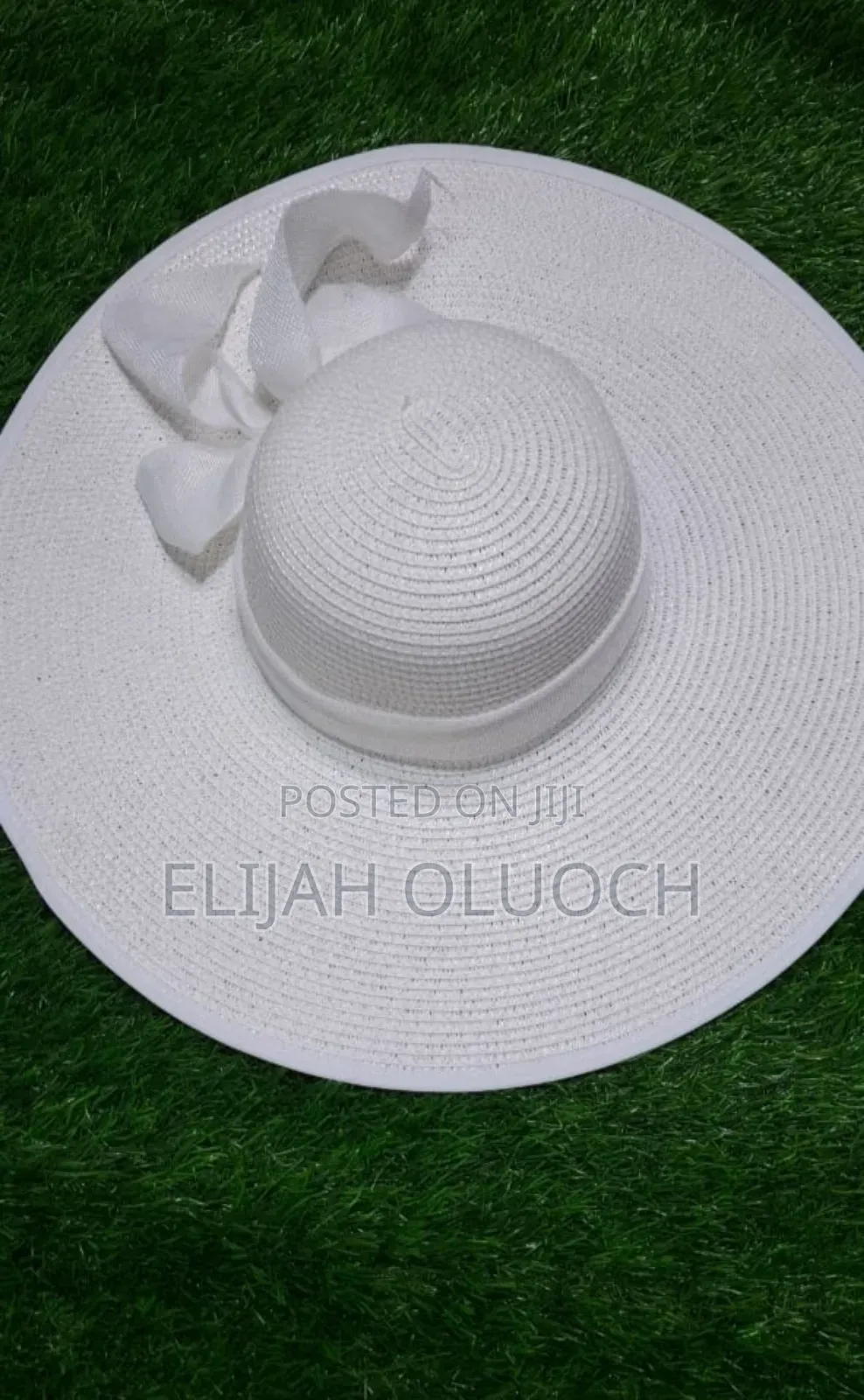 Plain White Beach/Sun Hat With Ribbon