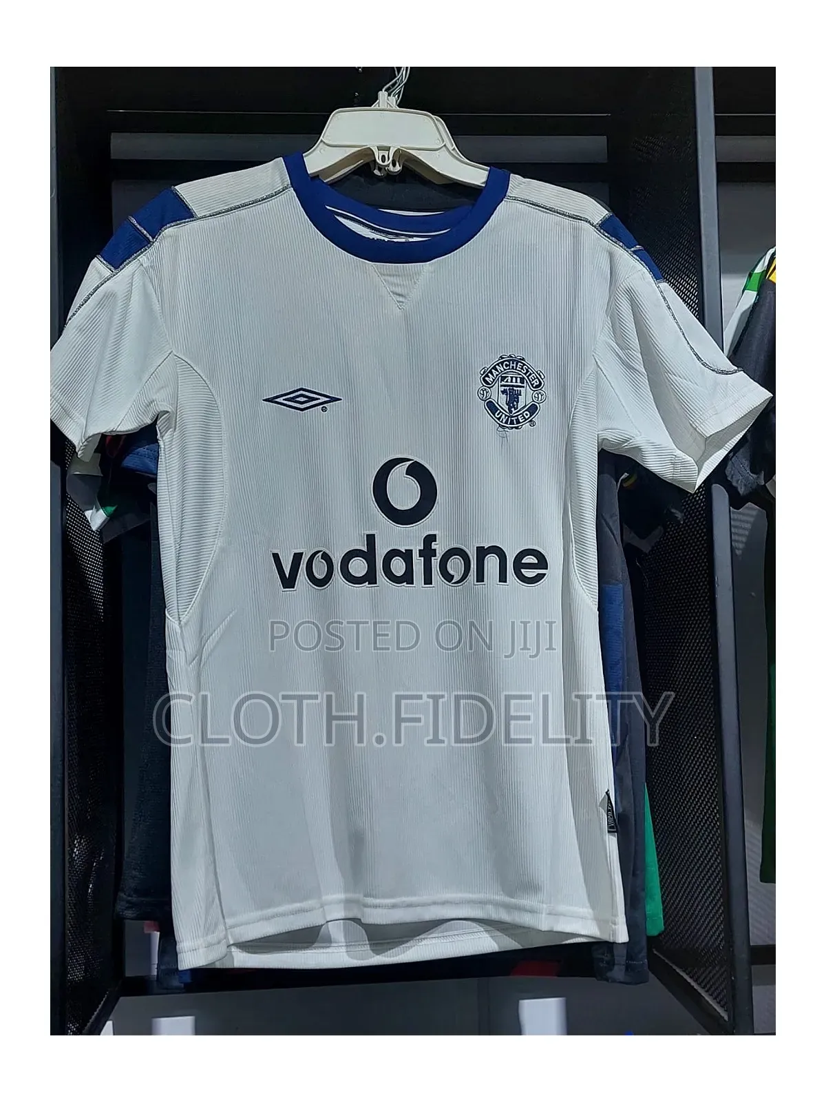 Manchester United White Vodafone Retro Jersey.