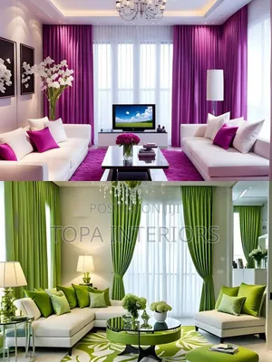 Living Room Curtains Purple and Green Window Curtains