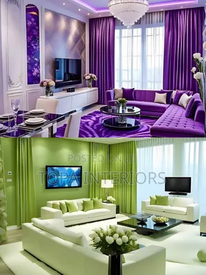 Purple Curtains and Green Privacy Draperies Window Curtains