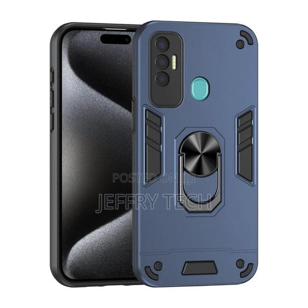 Tecno Spark 7P Shockproof Metal Ring Holder Phone Case(Blue)