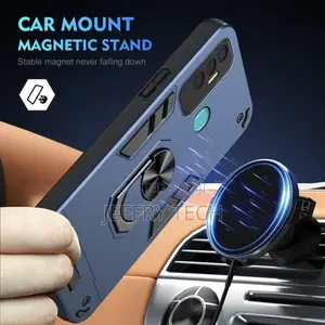 Tecno Spark 7P Shockproof Metal Ring Holder Phone Case(Blue)