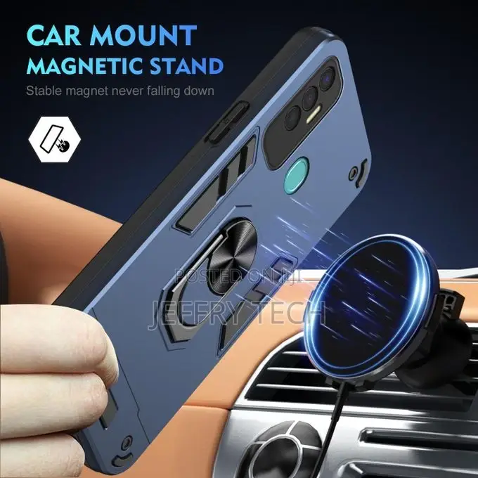 Tecno Spark 7P Shockproof Metal Ring Holder Phone Case(Blue)