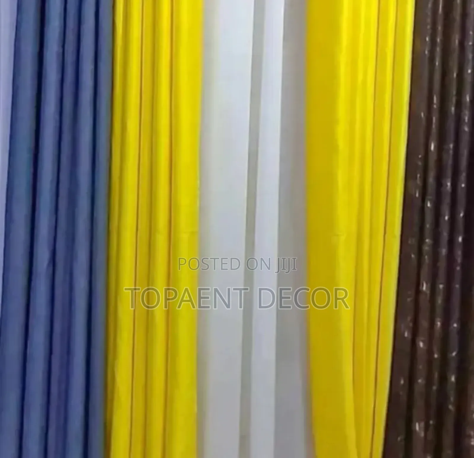 Yellow, Brown and Blue Elegant Curtain Fabric