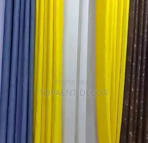 Yellow, Brown and Blue Elegant Curtain Fabric