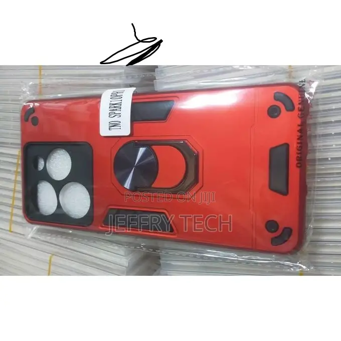 Tecno Spark 10 Pro: Ring Stand Cover Case _ RED.