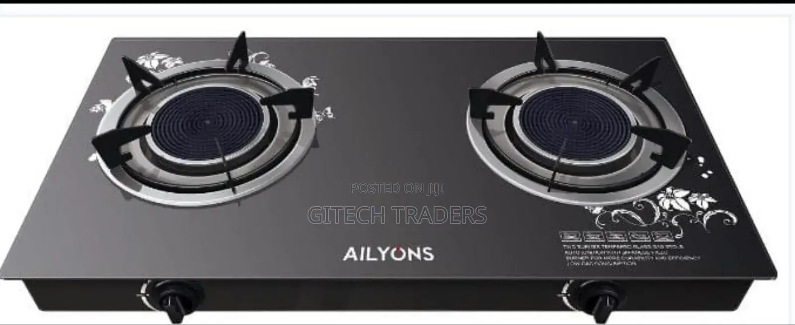AILYONS 2 Burner Glass Top Gas Cooker Infrared Double