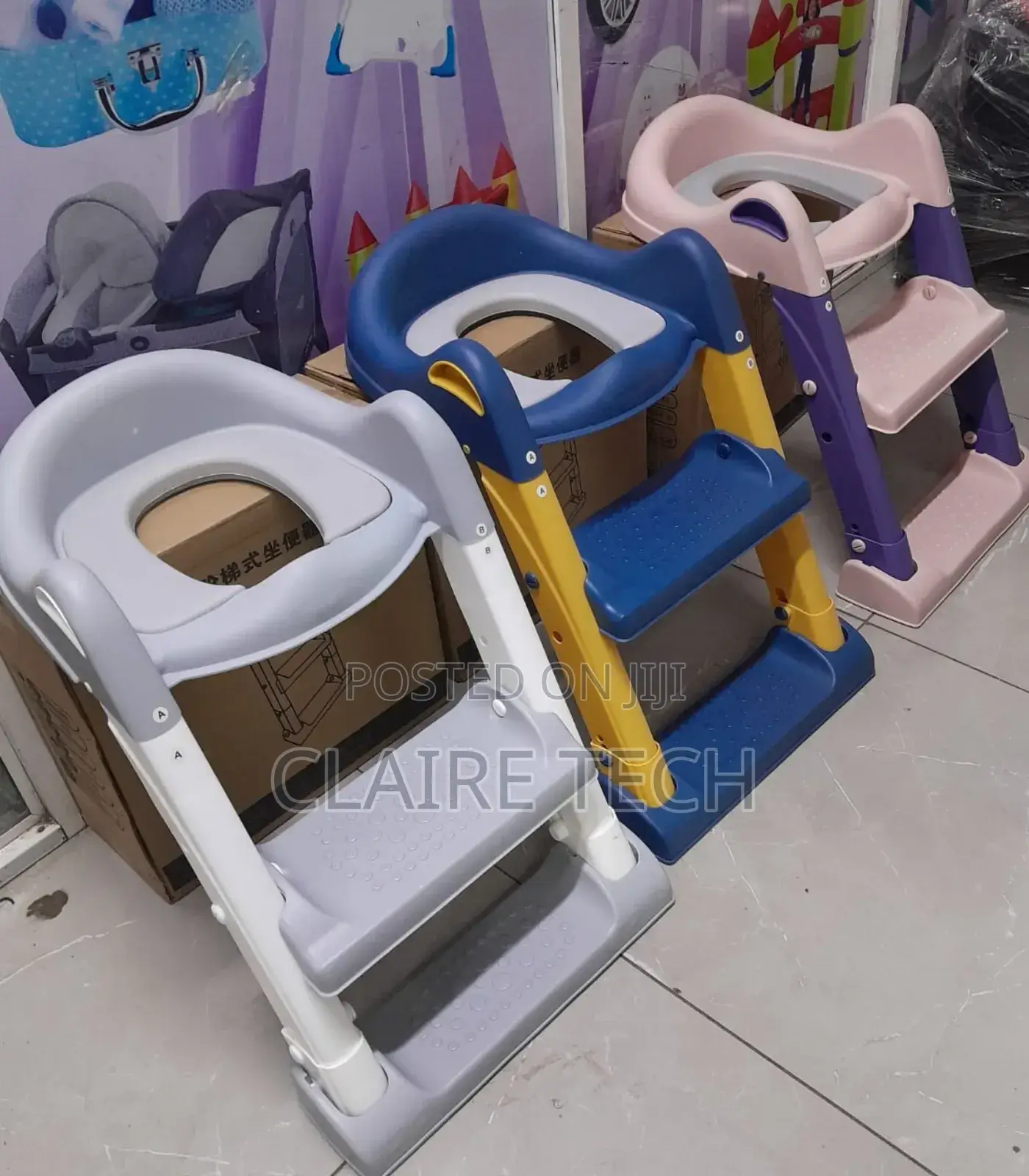 Toilet Ladder Grey, Blue and Pink