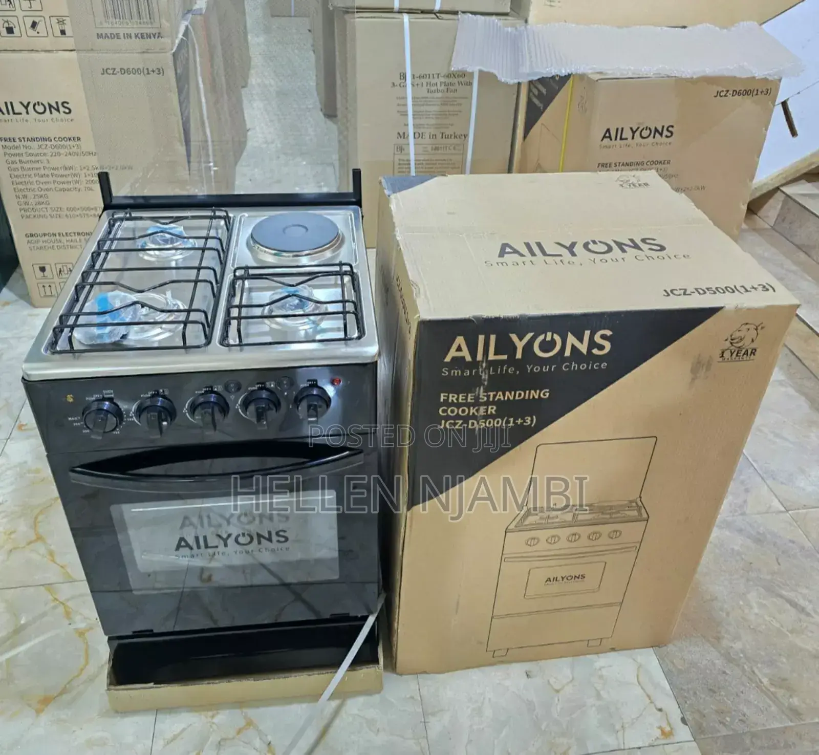 50*55 Ailyons 3gas+1 Electric Plate Standing Cooker