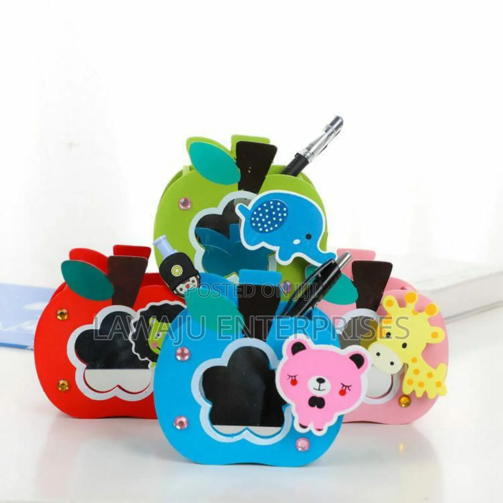 Fruits Multicolor Wooden Pen Stand With Mirror
