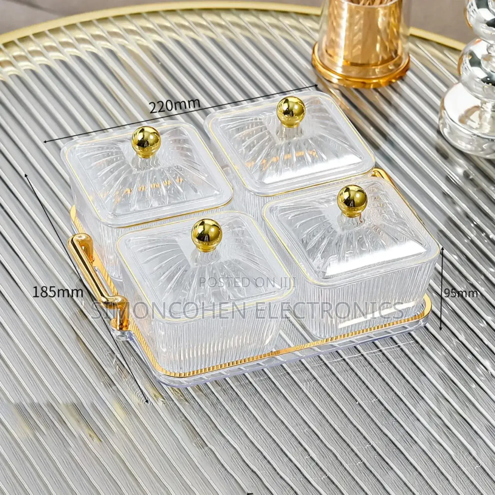 22×22cm Acrylic Tray + 4pcs 300ml Candy Storage Boxes
