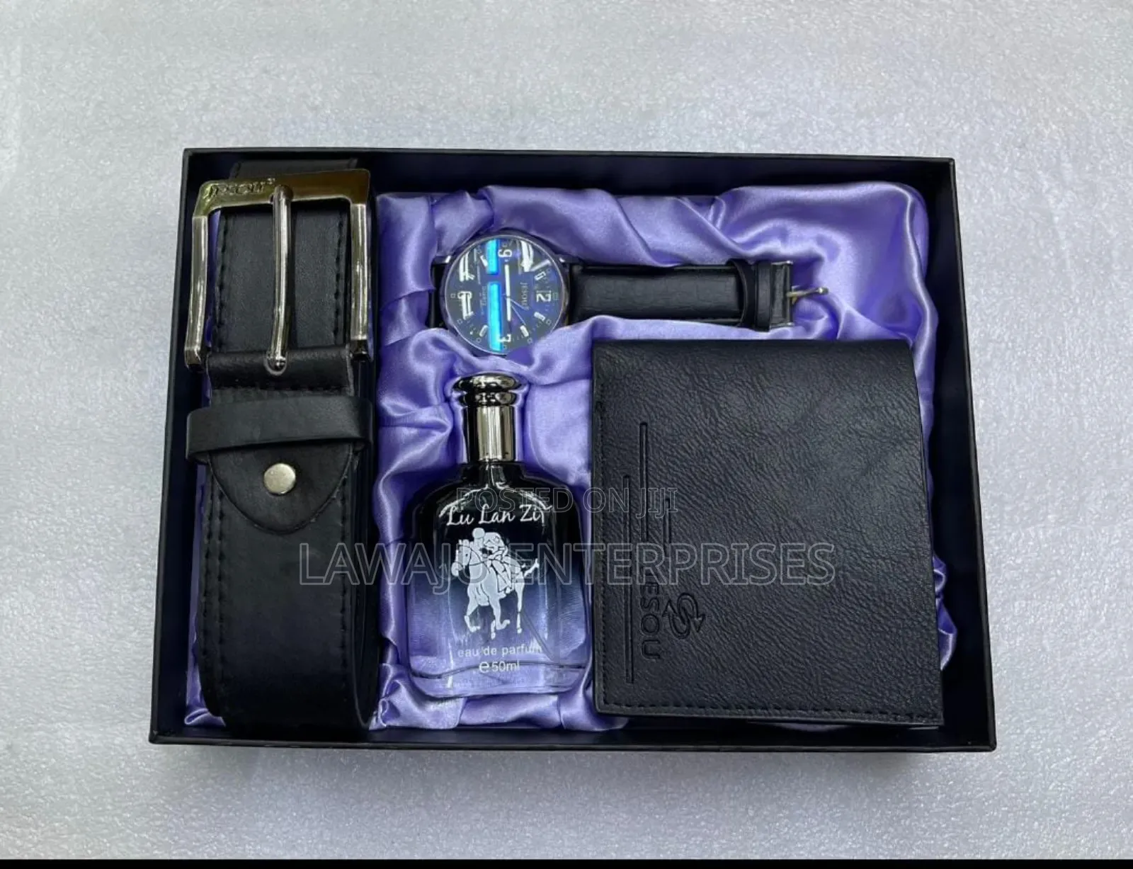 4 in 1 Black Leather Men's Gift Set