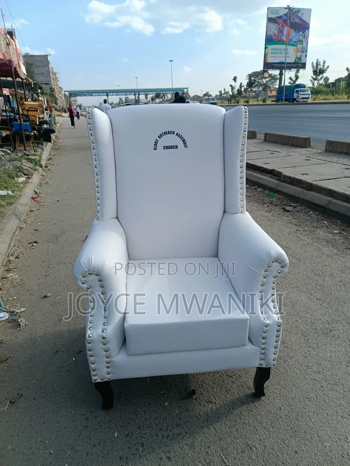 Bishop Chair or Pastor Chair, White With Branding 