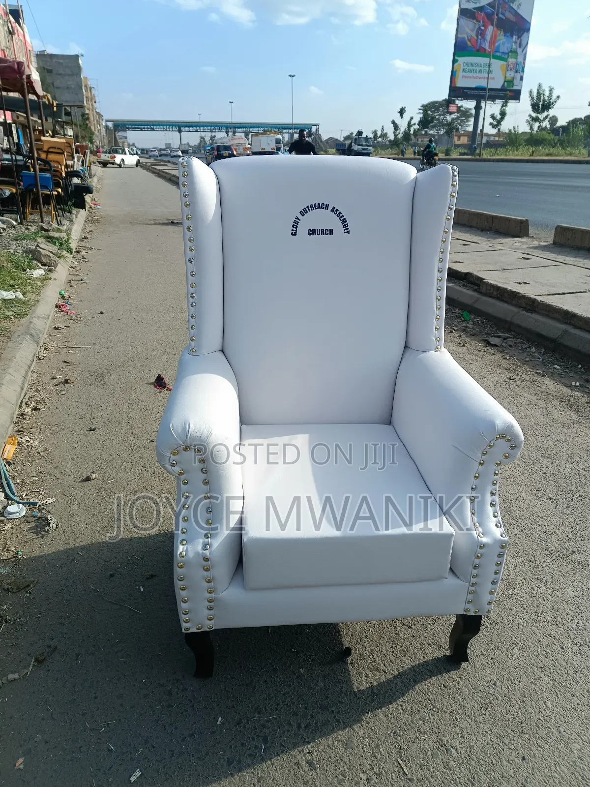 Bishop Chair or Pastor Chair, White With Branding 