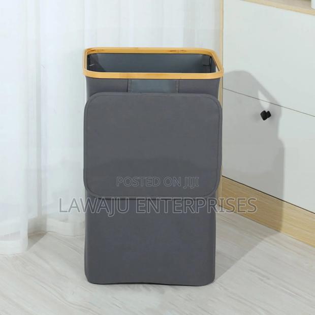 Grey Foldable Bamboo Laundry Basket With Lid