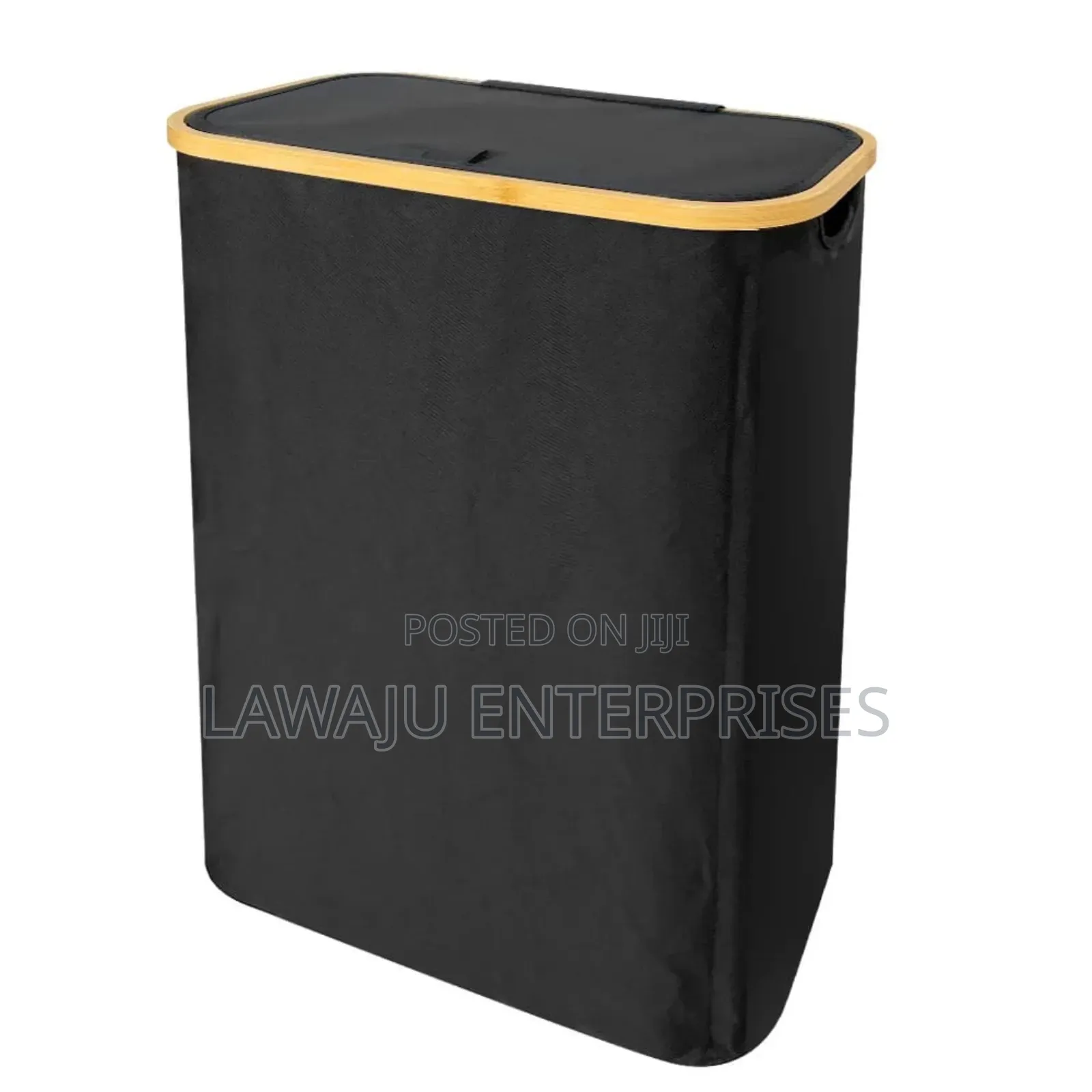 Black Bamboo Foldable Laundry Basket With Lid