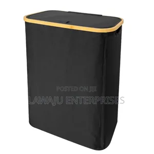 Black Bamboo Foldable Laundry Basket With Lid
