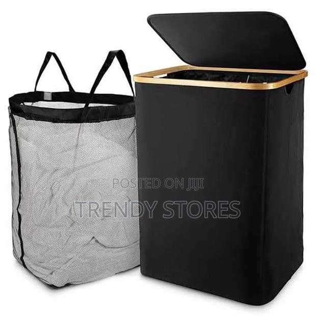 Black Bamboo Foldable Laundry Basket With Lid