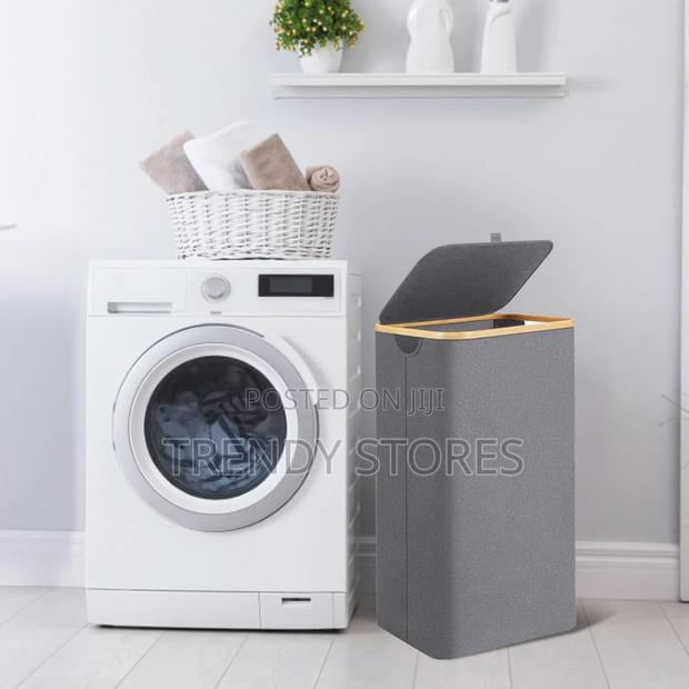Grey Bamboo Foldable Laundry Basket With Lid