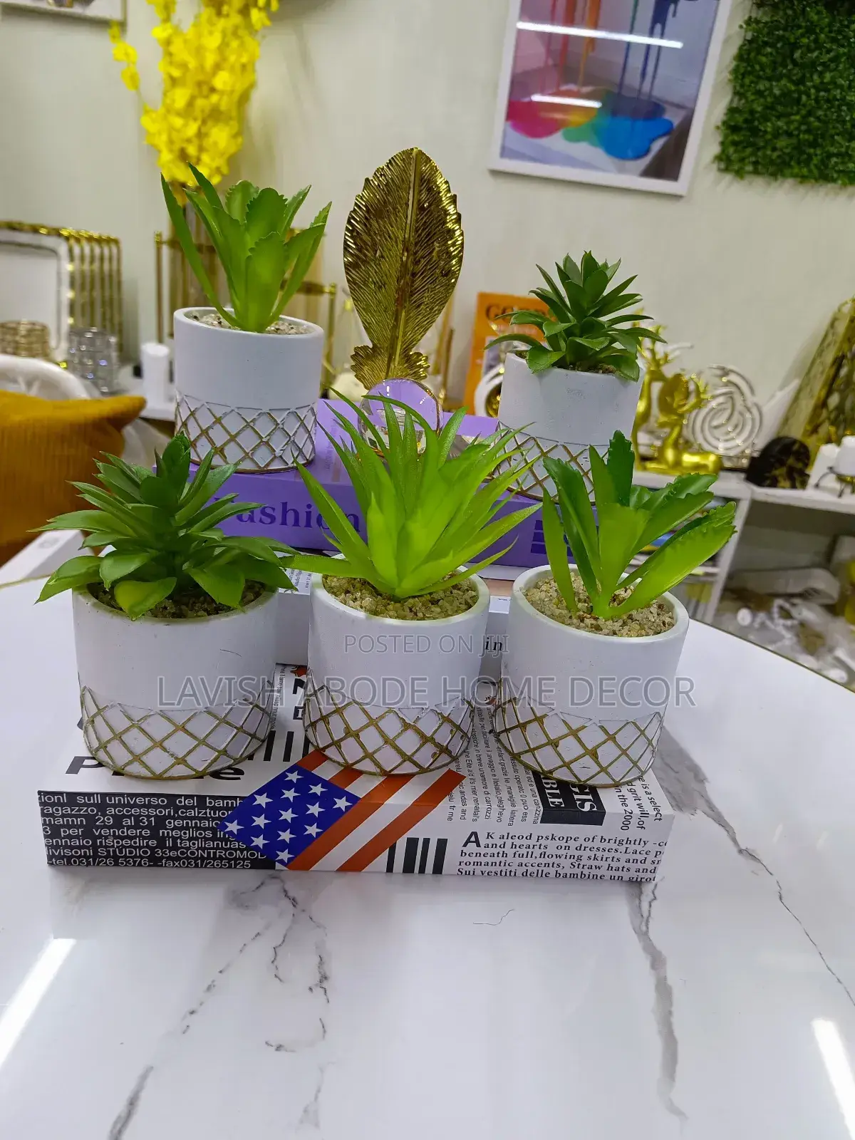 Artificial Succulent Flowers White Pot
