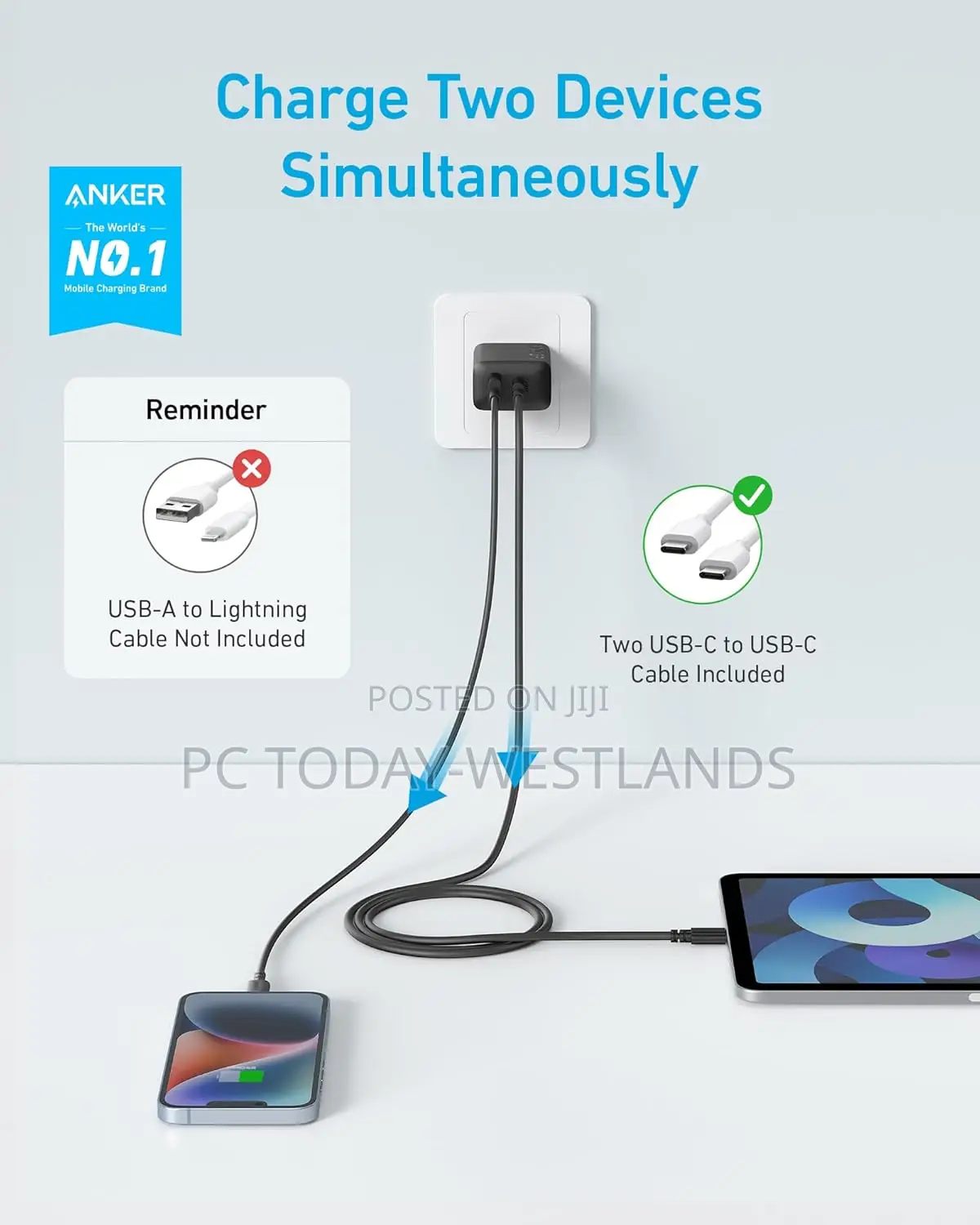 Anker iPhone 16 Charger, USB C Charger 20W Dual Port