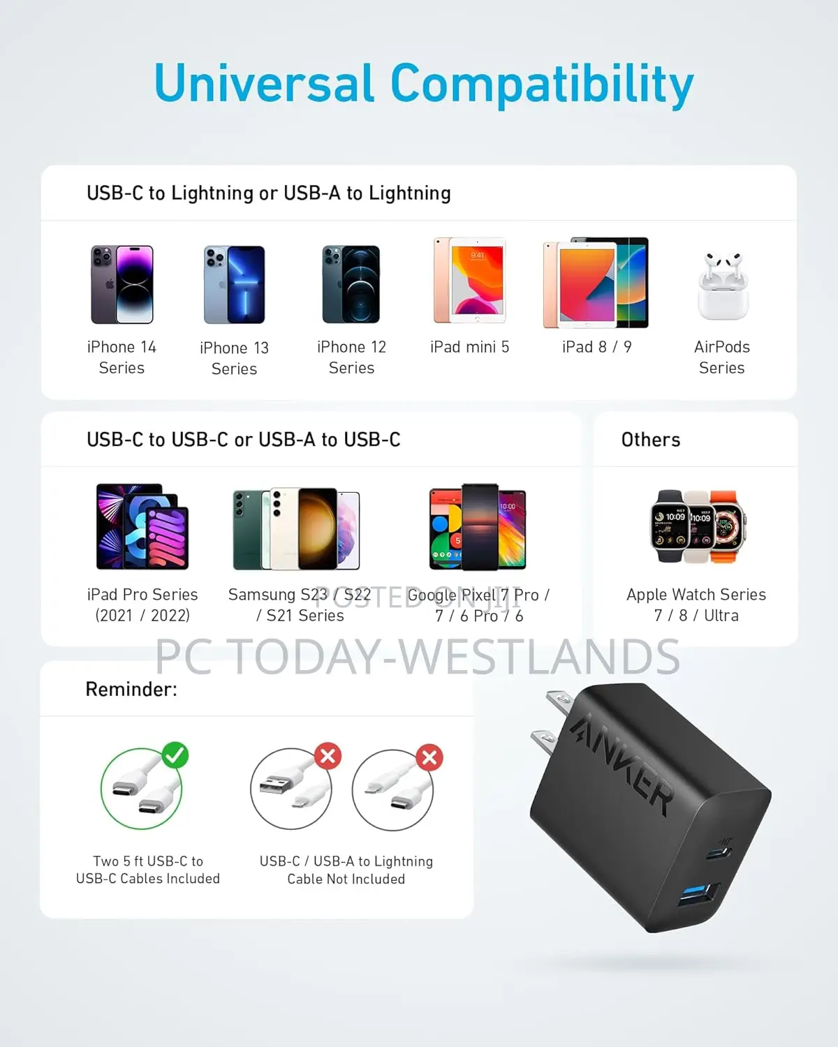 Anker iPhone 16 Charger, USB C Charger 20W Dual Port