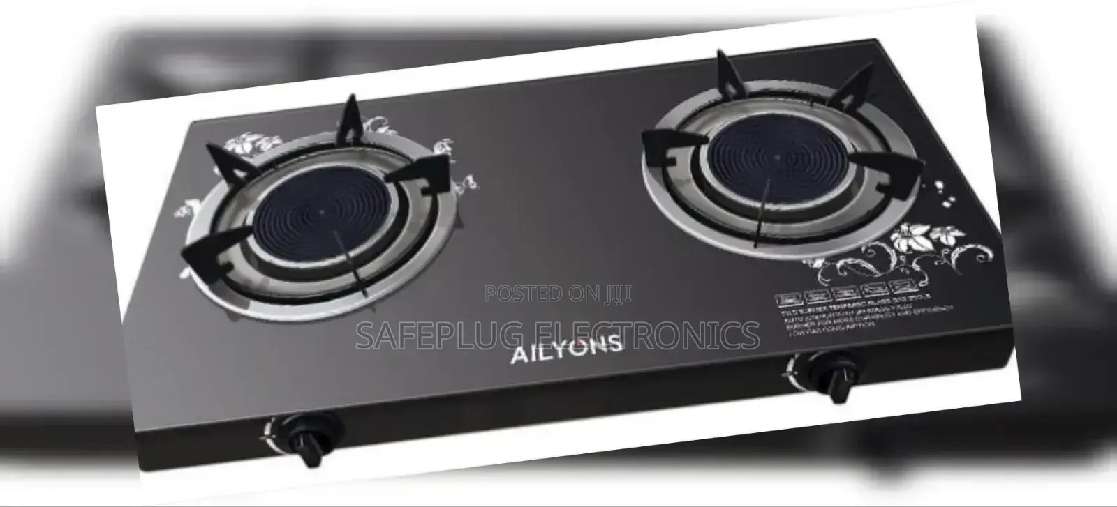 AILYONS 2 Burner Glass Top Gas Cooker Infrared Double Burner