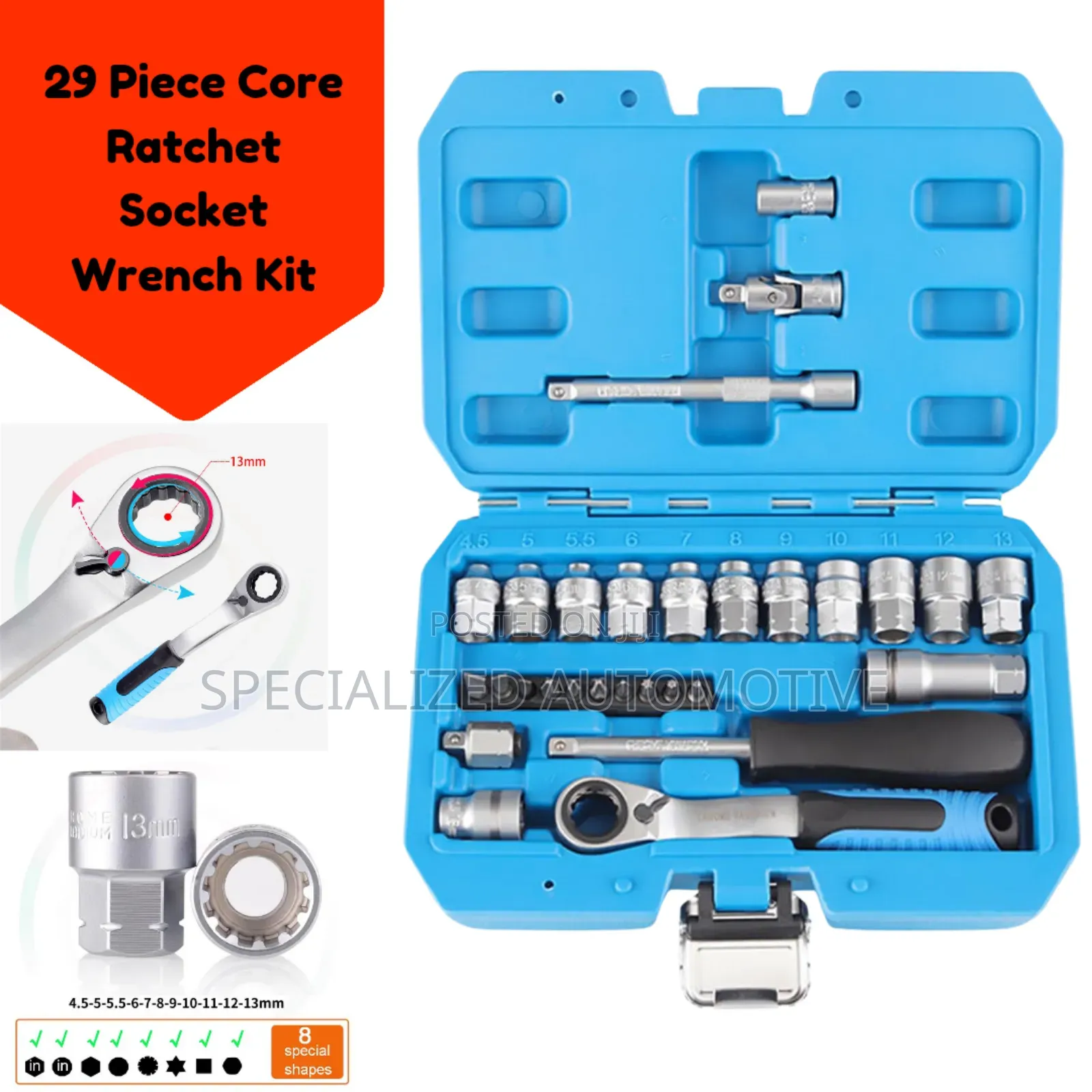 29 Piece Core Ratchet Socket Wrench Set Kit