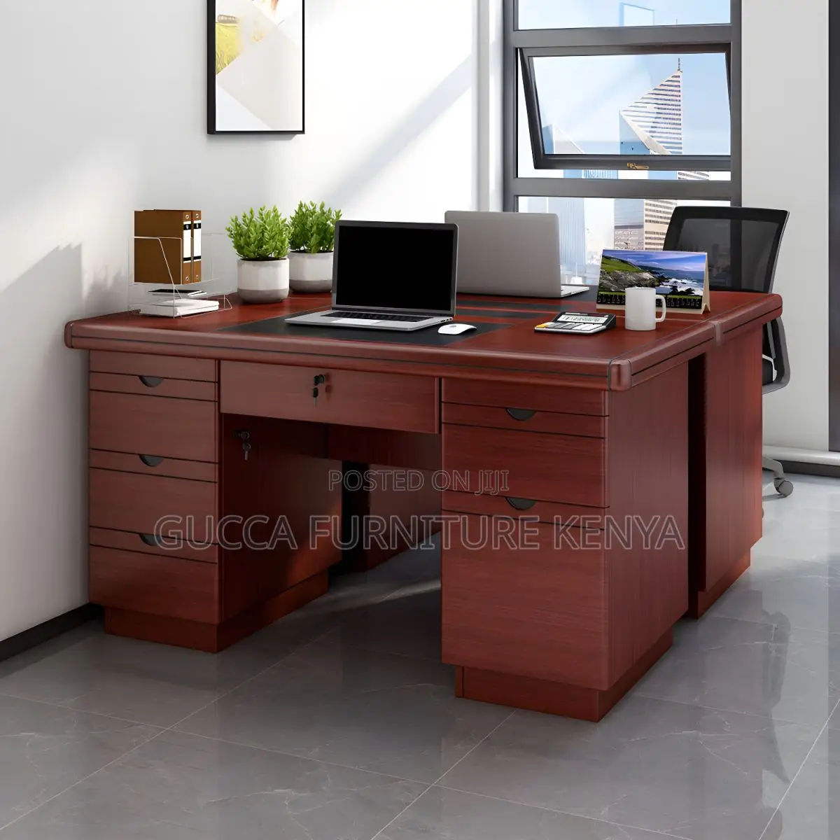 Office Tables:120cm Red Transitional Executive Office Desk