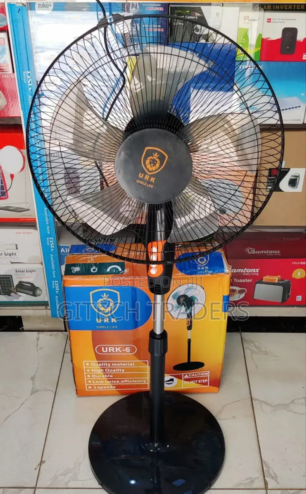 *Urk 16" Stand Fan, Round Base, Black