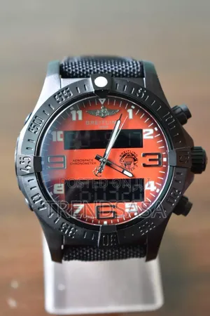 Breitling Dual Time Orange Dial Black Canvas Straps