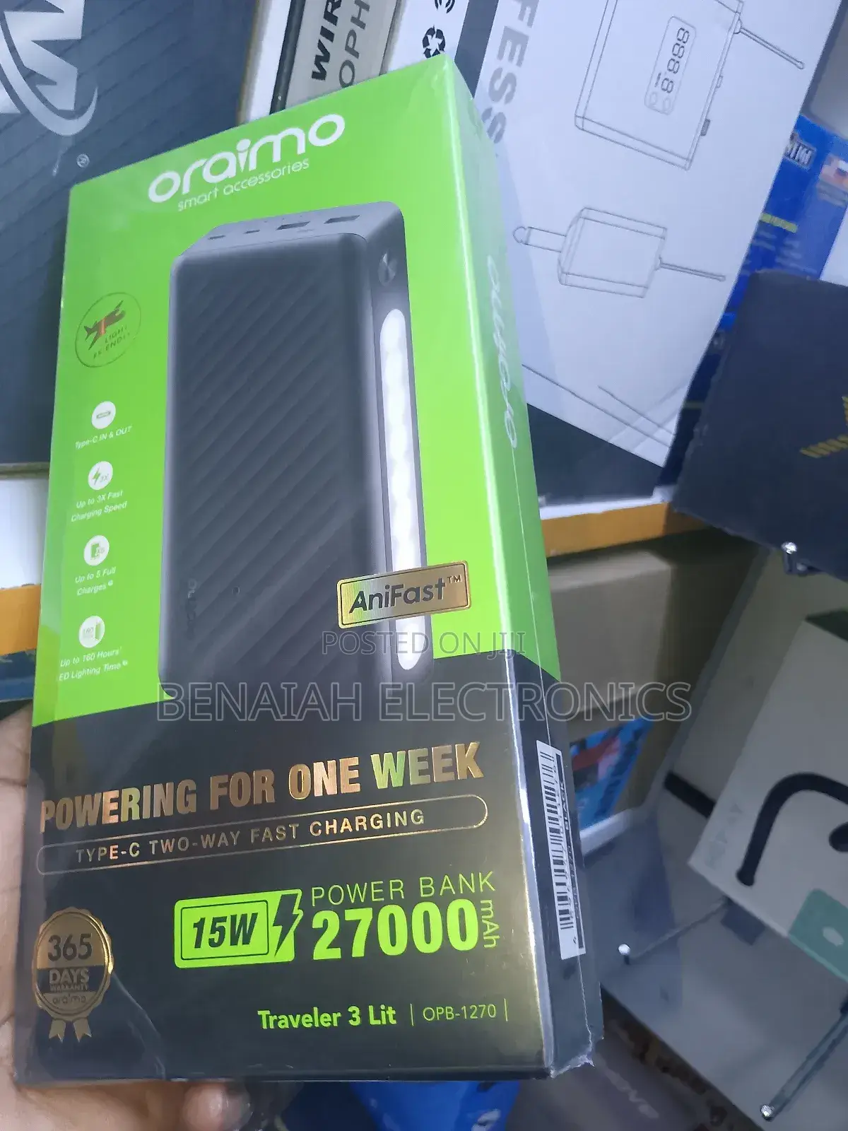 27000 Mah Oraimo Powerbank.Up to 160 HRS Led Lighting Time