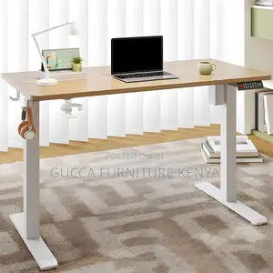Office Tables: 160cm Natural Steel L-Shaped Standing Desk