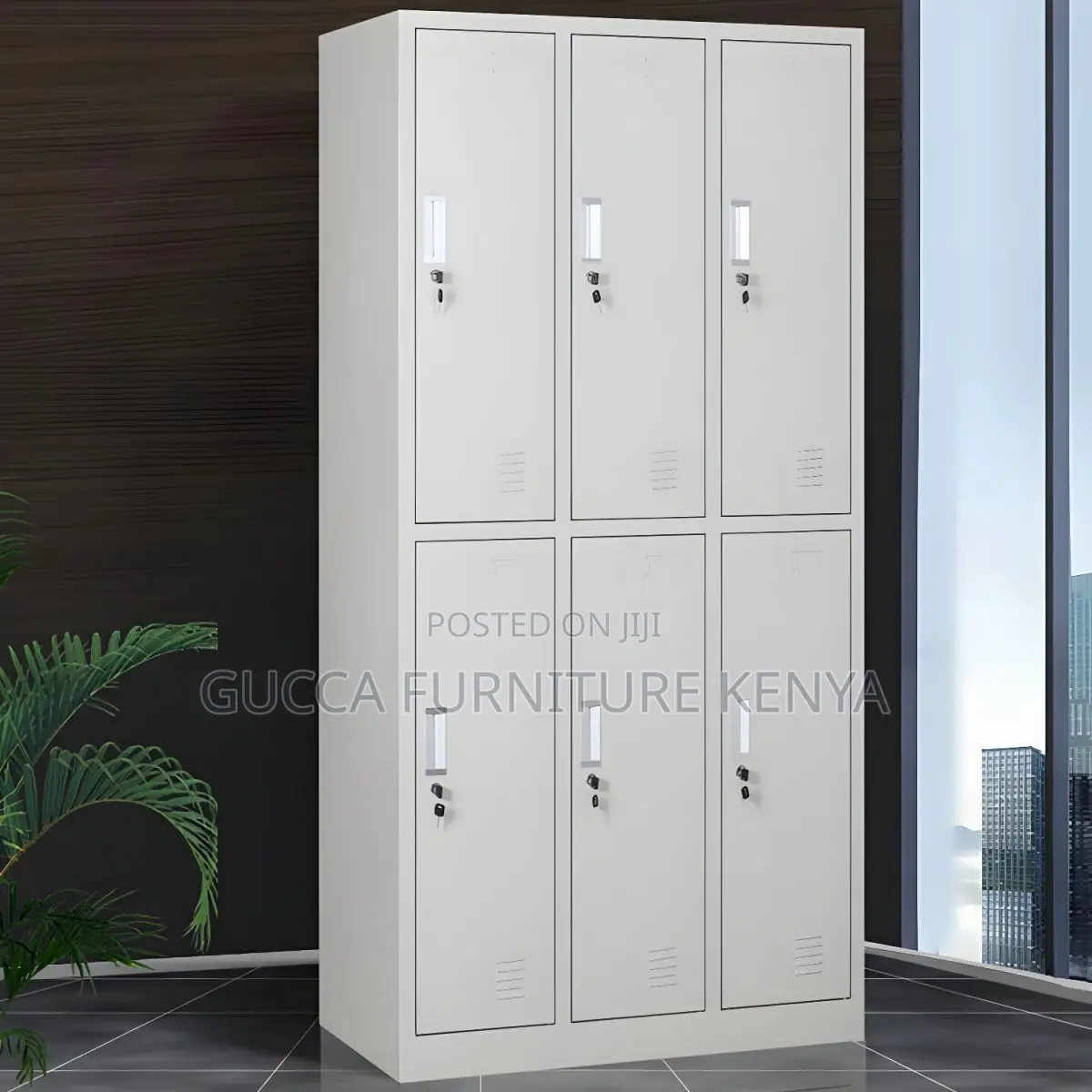 Cabinets: Metal Hinged 6-Locker Office Closet Cabinet