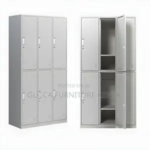 Cabinets: Metal Hinged 6-Locker Office Closet Cabinet