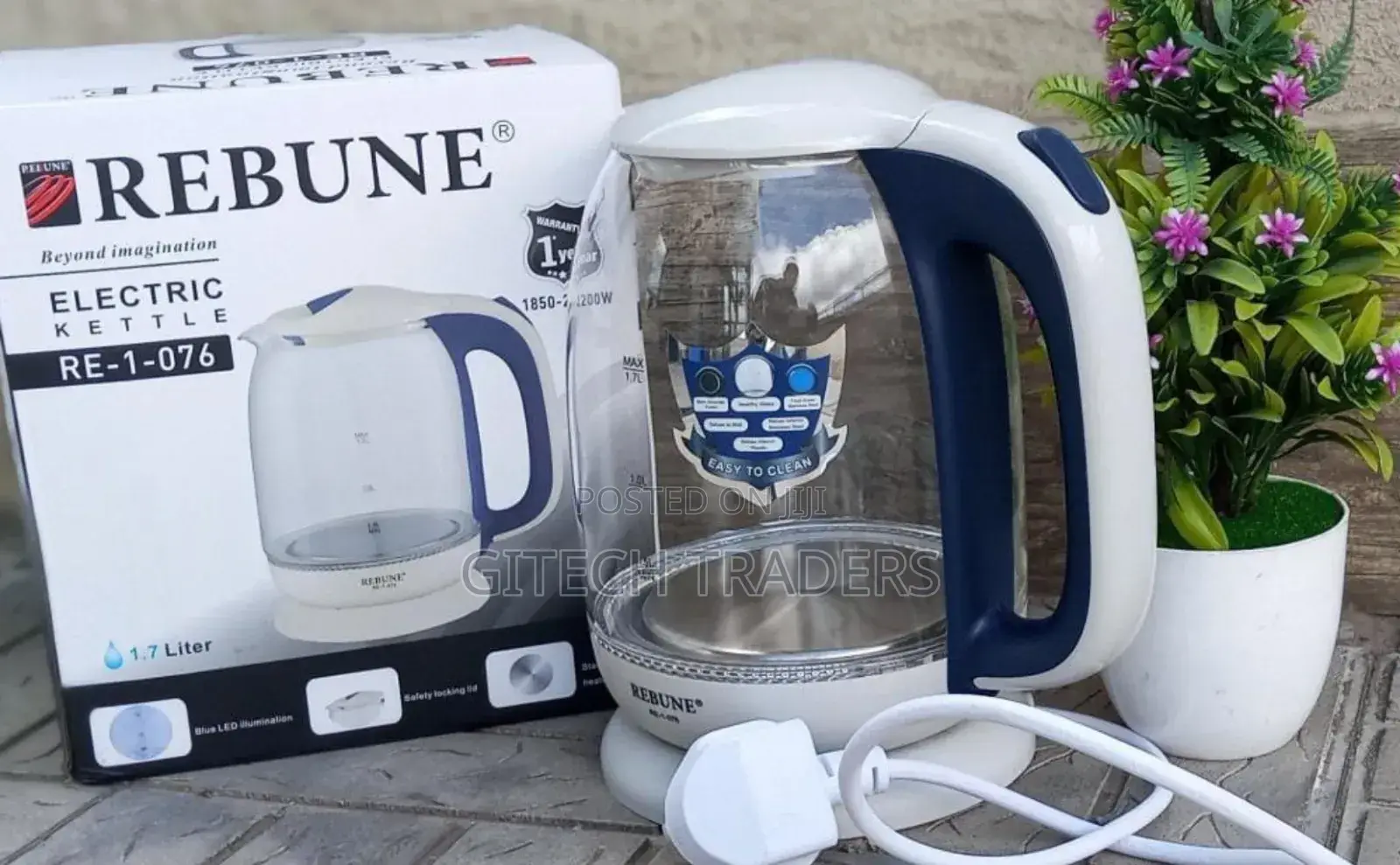 *Rebune 1.7ltrs Glass Kettle