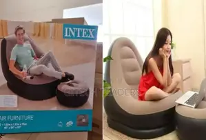 Inflatable Seat With Foot Rest and a Pump