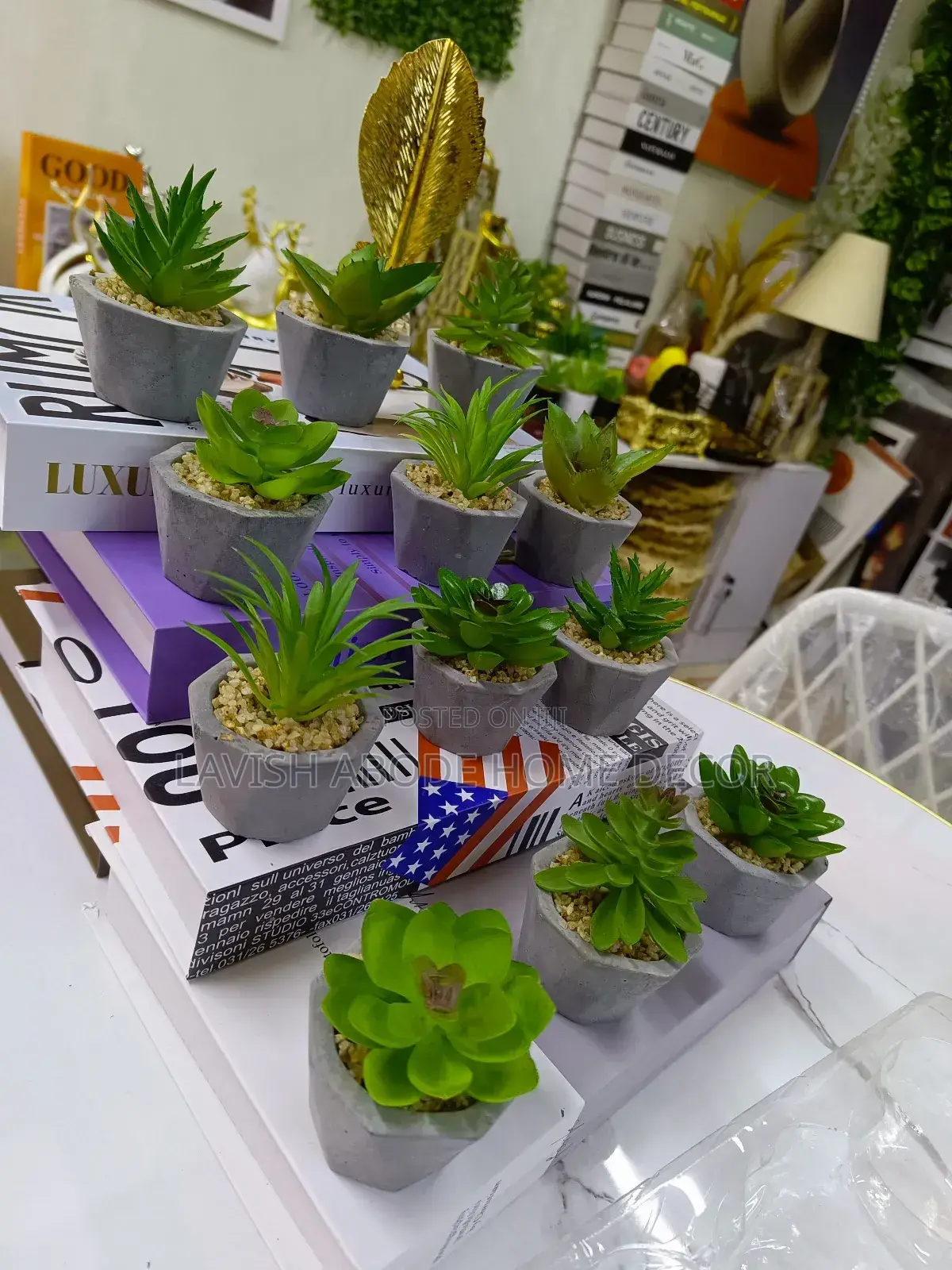 Artificial Succulents in Grey Pots Small Decor Flower