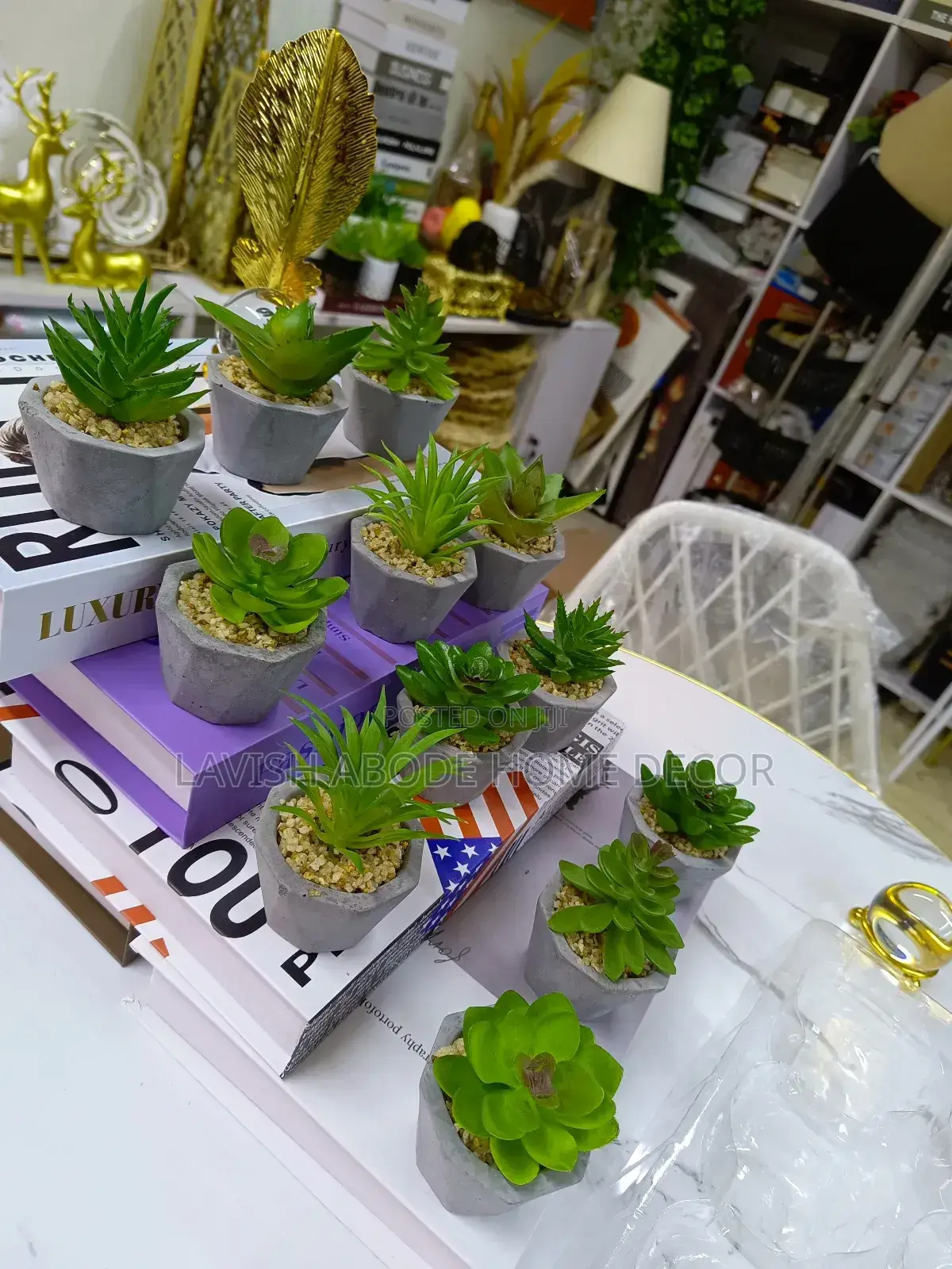 Artificial Succulents in Grey Pots Small Decor Flower