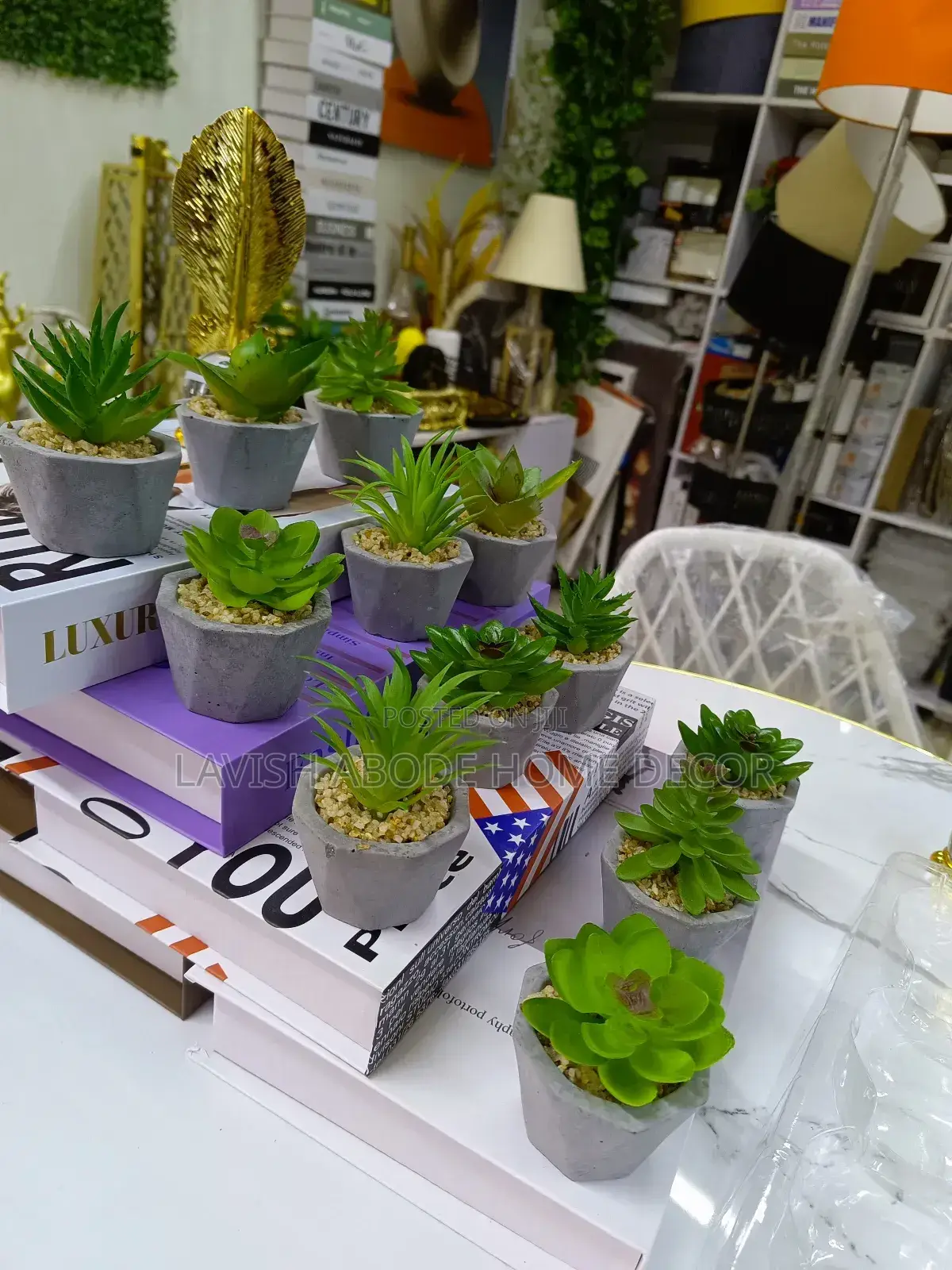 Artificial Succulents in Grey Pots Small Decor Flower